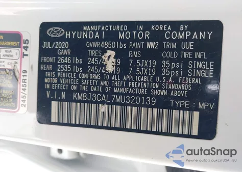 2021 Hyundai Tucson Sport из США, поврежденный, VIN KM8J3CAL7MU320139